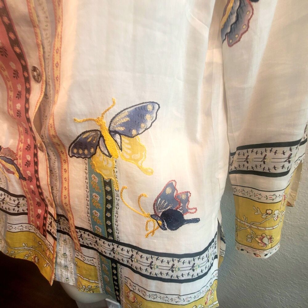 CITRON Butterfly Embroidered Tunic - SMALL - Unique Floral Buttertfly- Ramie Lin - Picture 5 of 16